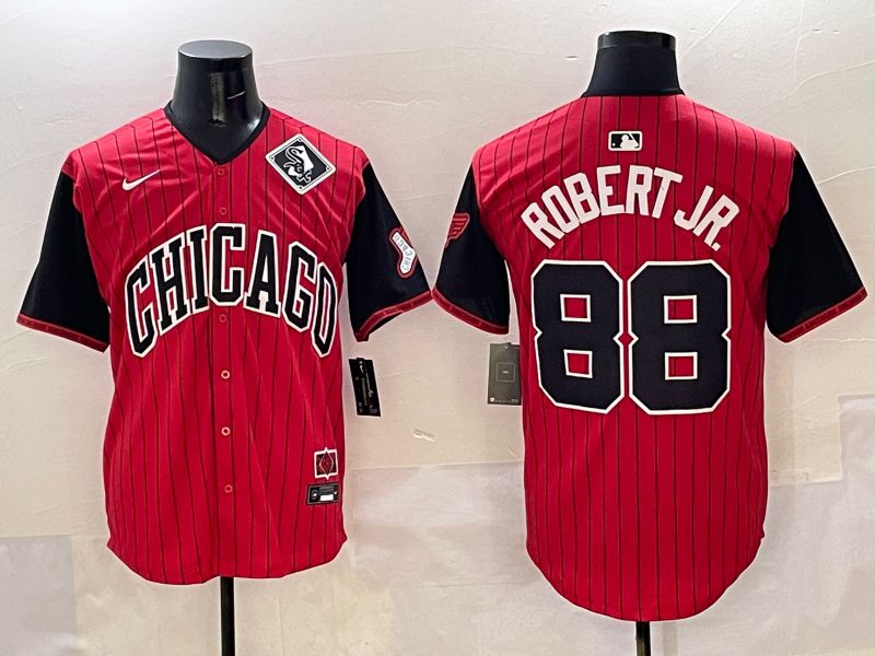 Men Chicago White Sox #88 Robert jr Red Stripe Joint Name 2025 Nike MLB Jersey style 13->chicago white sox->MLB Jersey